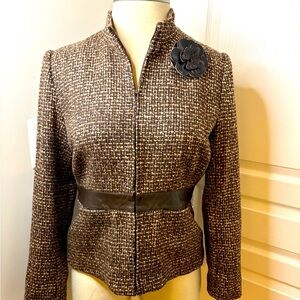 Tweed Blazer Faux Leather Flower